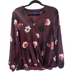Apt 9 women’s floral blouse size large maroon and black